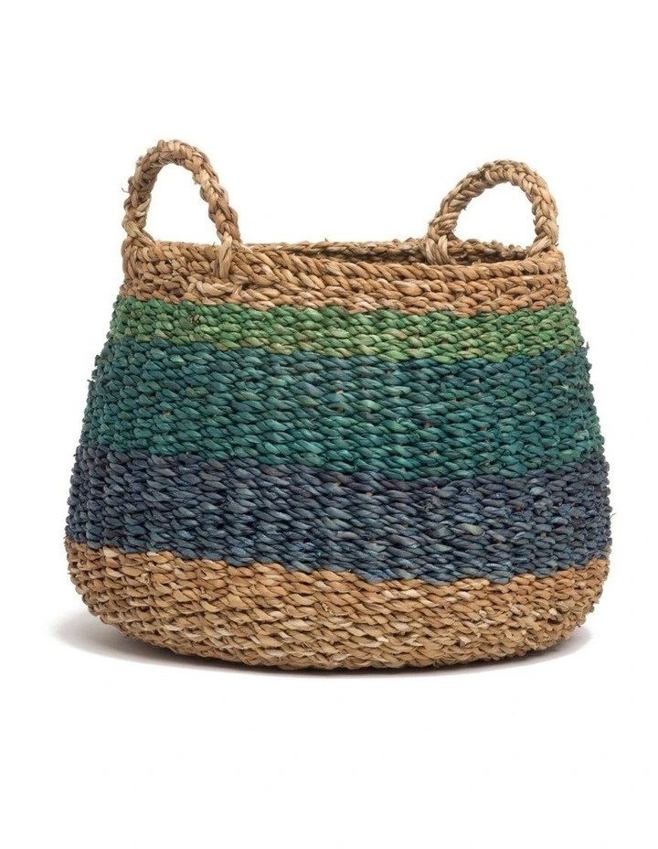 Fab Habitat Harlem Handmade Seagrass Storage Basket and Planter with Handles in Blue image 1
