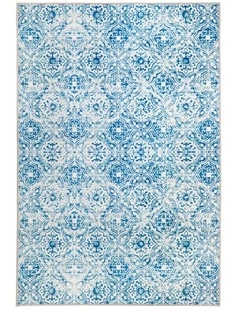 Fab Habitat Mozaic Tiles Trellis Distressed Non Slip Rug in Blue