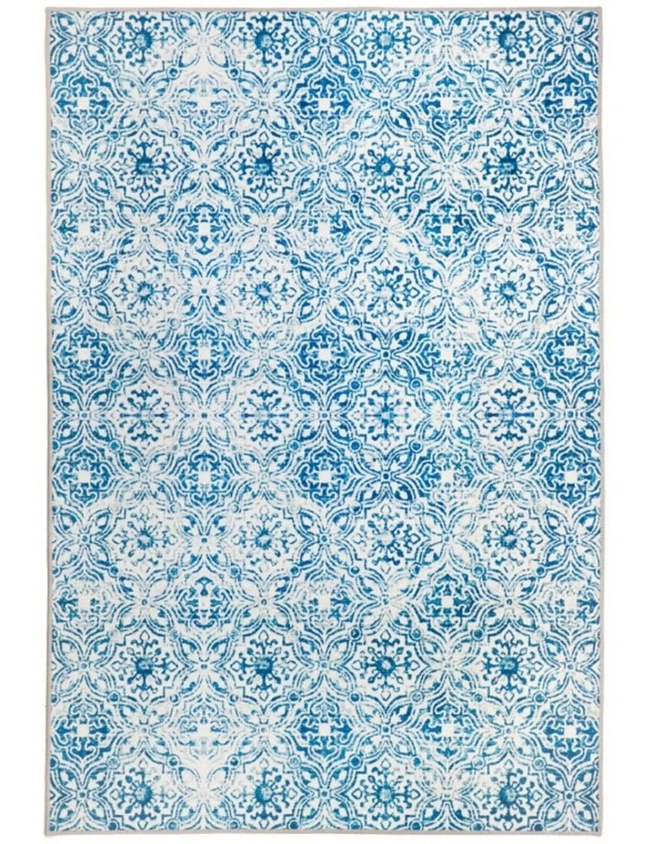 Fab Habitat Mozaic Tiles Trellis Distressed Non Slip Rug in Blue image 1