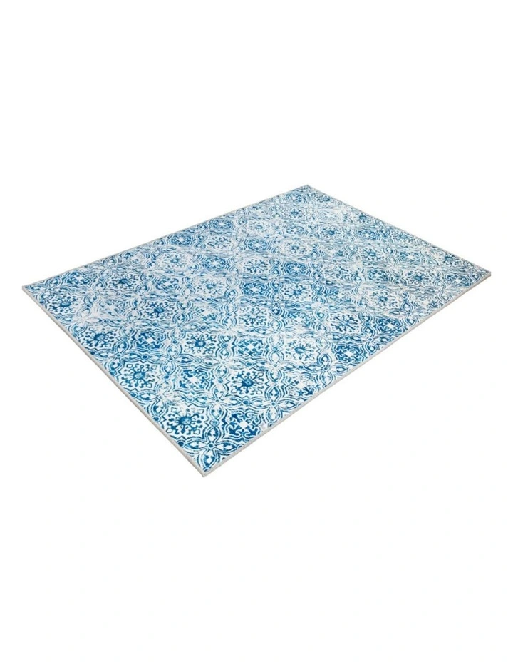 Fab Habitat Mozaic Tiles Trellis Distressed Non Slip Rug in Blue image 2