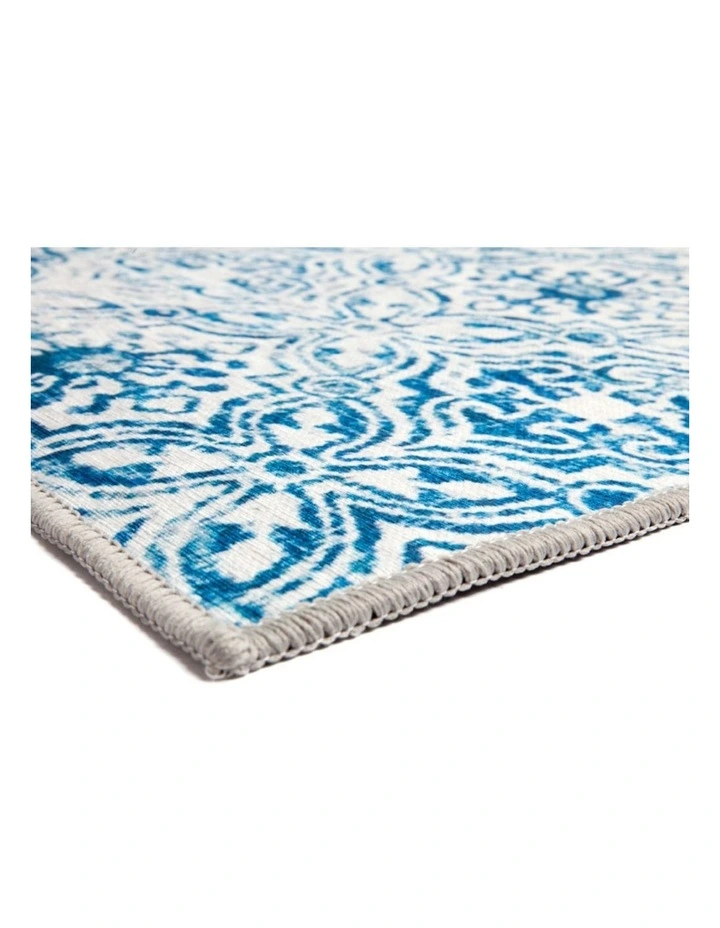 Fab Habitat Mozaic Tiles Trellis Distressed Non Slip Rug in Blue image 3