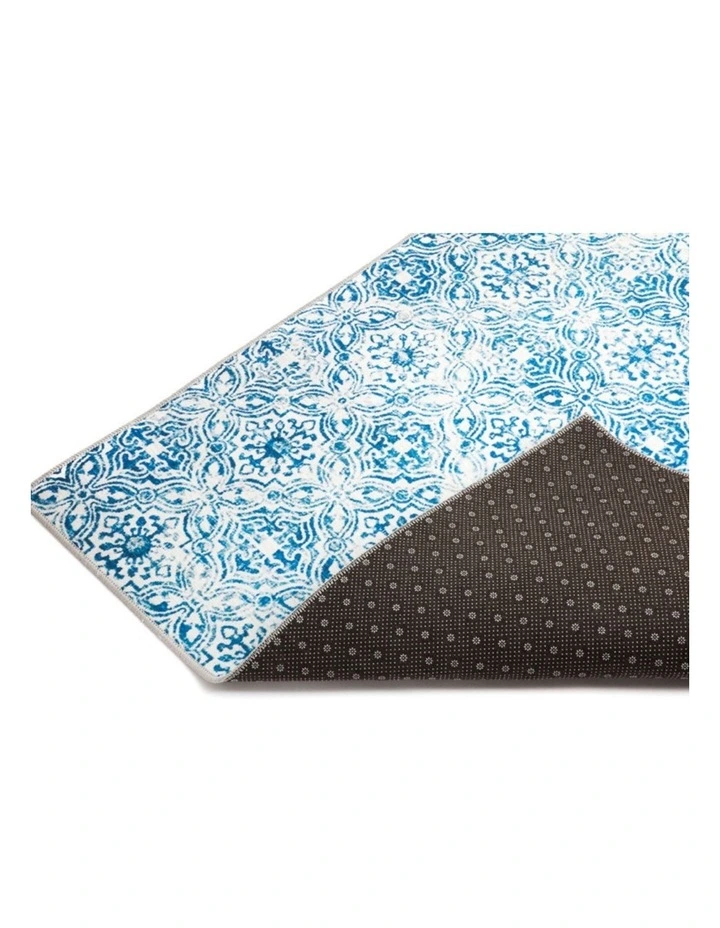 Fab Habitat Mozaic Tiles Trellis Distressed Non Slip Rug in Blue image 4
