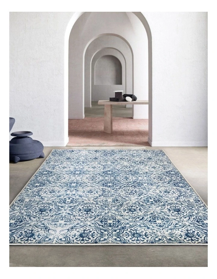 Fab Habitat Mozaic Tiles Trellis Distressed Non Slip Rug in Blue image 5