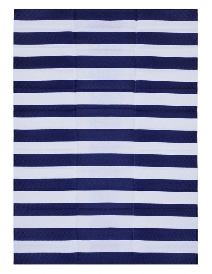Fab Habitat Brittany Stripes Foldable Waterproof Caravan Outdoor Mat in Blue and White image 1