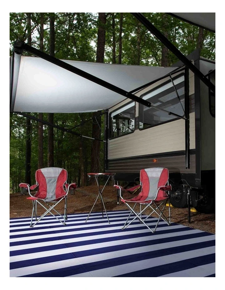 Fab Habitat Brittany Stripes Foldable Waterproof Caravan Outdoor Mat in Blue and White image 2
