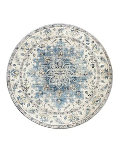 Fab Habitat Conrad Traditional Distressed Round Non Slip Rug in Blue