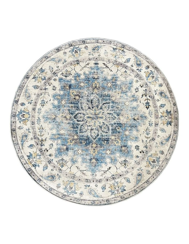 Fab Habitat Conrad Traditional Distressed Round Non Slip Rug in Blue image 1