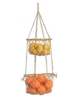 Fab Habitat Prairie 2 Tier Jute and Rattan Hanging Storage Basket for Fruits & Vegetables