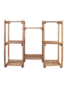 Brown Pine 8 Tier Plant Stand with Stylish Ladder Design for Indoor Balcony and Garden Decor