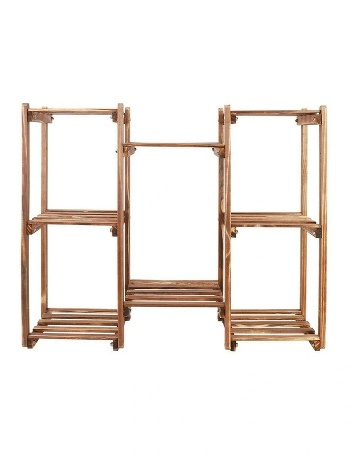 Brown Pine 8 Tier Plant Stand with Stylish Ladder Design for Indoor Balcony and Garden Decor image 1