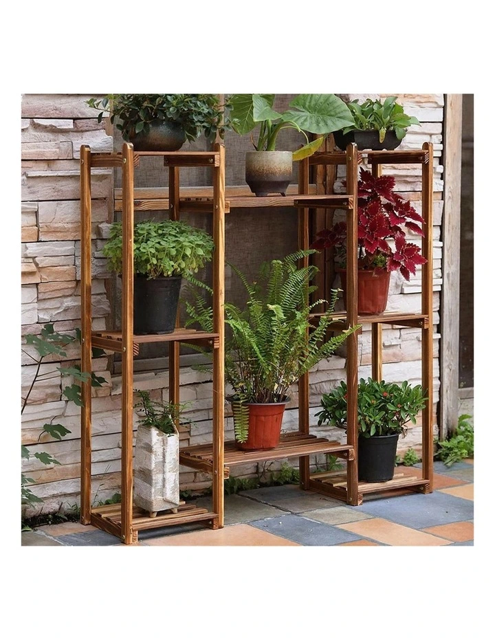 Brown Pine 8 Tier Plant Stand with Stylish Ladder Design for Indoor Balcony and Garden Decor image 2