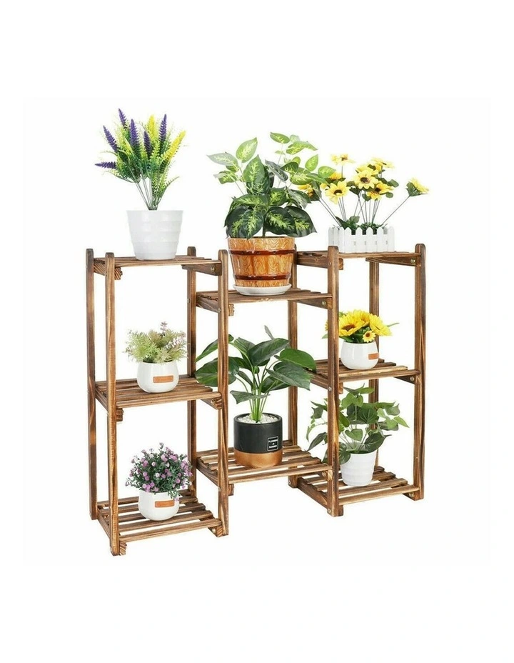 Brown Pine 8 Tier Plant Stand with Stylish Ladder Design for Indoor Balcony and Garden Decor image 3