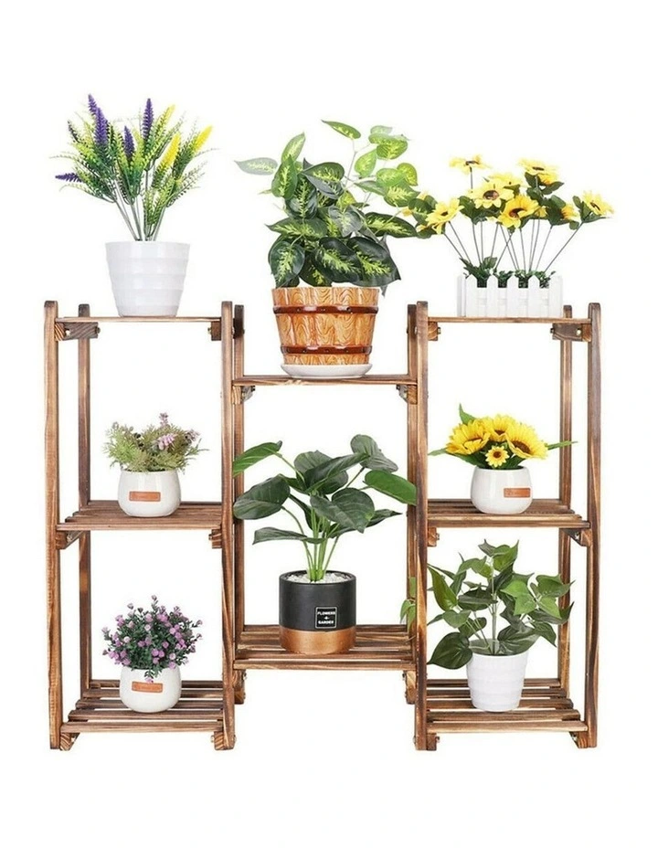 Brown Pine 8 Tier Plant Stand with Stylish Ladder Design for Indoor Balcony and Garden Decor image 4