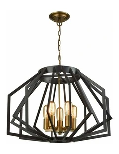 Gamba Industrial Black Rustic Wide Angular Cage Pendant Light