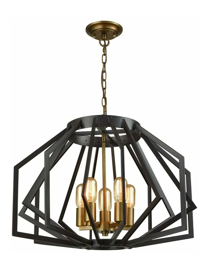 Gamba Industrial Black Rustic Wide Angular Cage Pendant Light image 1