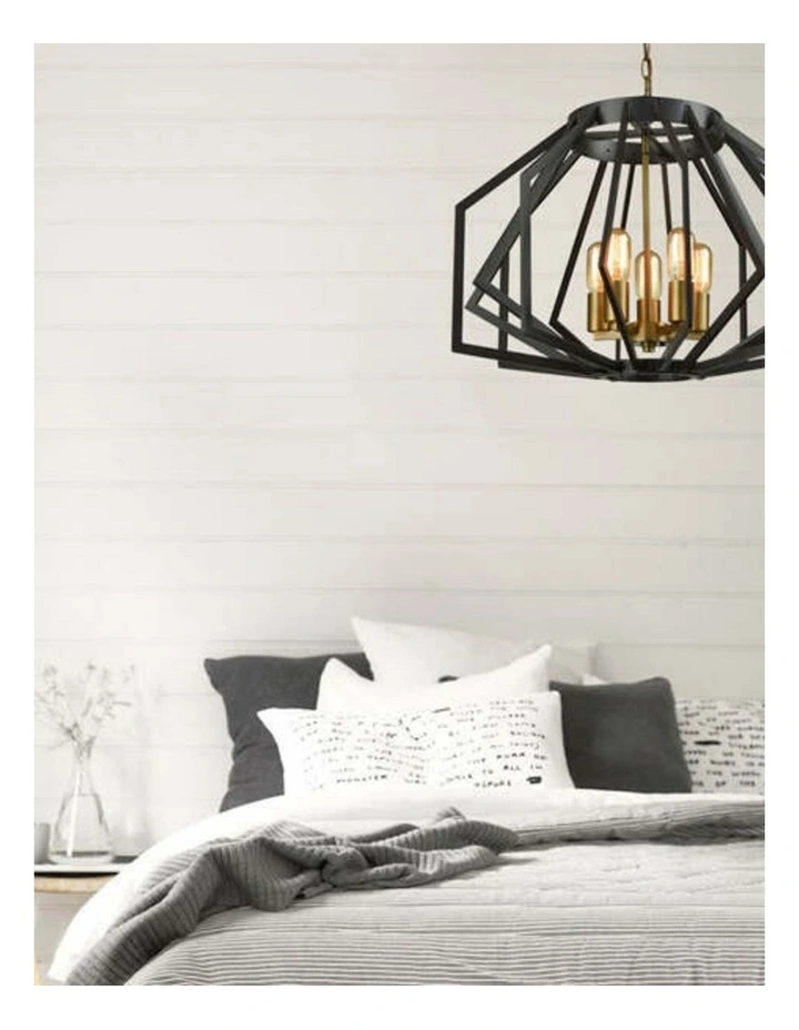 Gamba Industrial Black Rustic Wide Angular Cage Pendant Light image 2