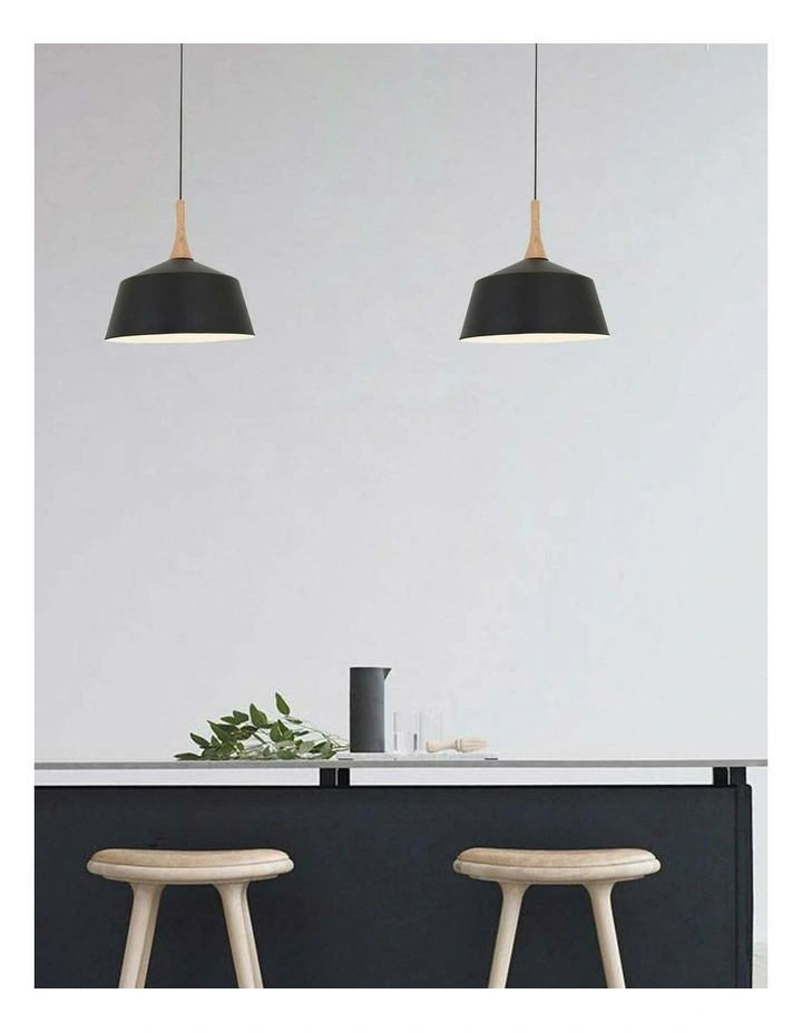 Nordic Modern Scandinavian Medium Dome Shape Steel & Wood Pendant Lights image 2