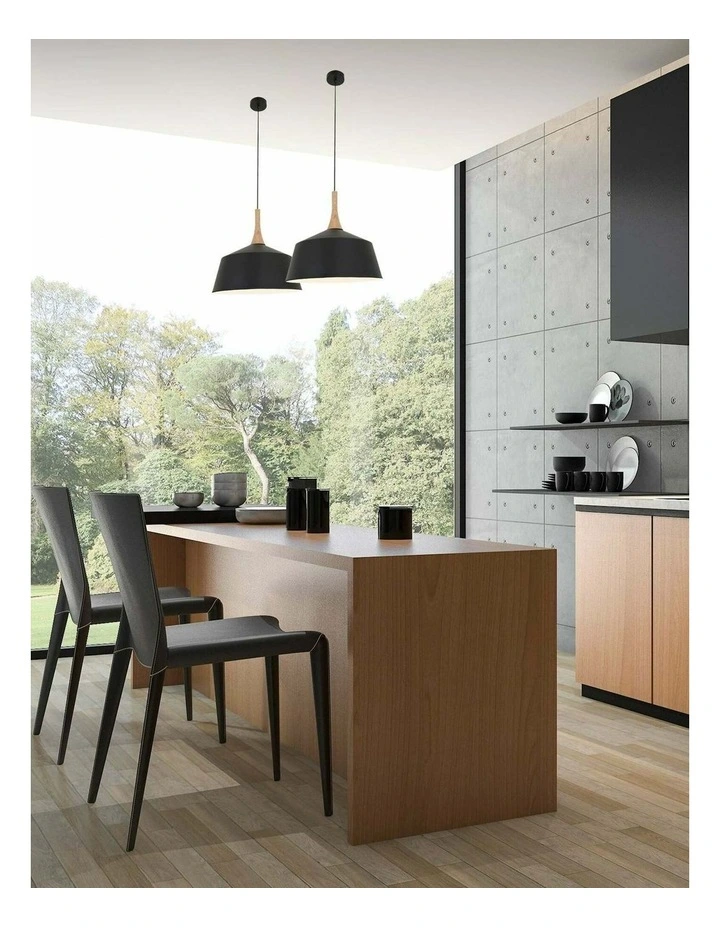 Nordic Modern Scandinavian Medium Dome Shape Steel & Wood Pendant Lights image 3