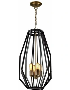 Gamba Industrial Black Rustic Narrow Angular Cage Pendant Light