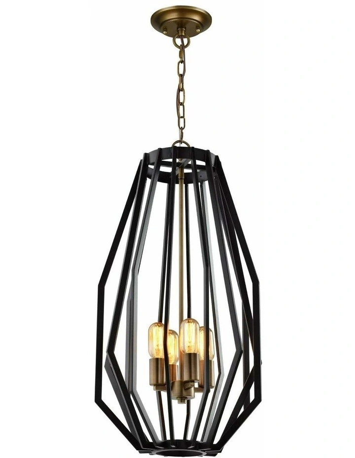 Gamba Industrial Black Rustic Narrow Angular Cage Pendant Light image 1