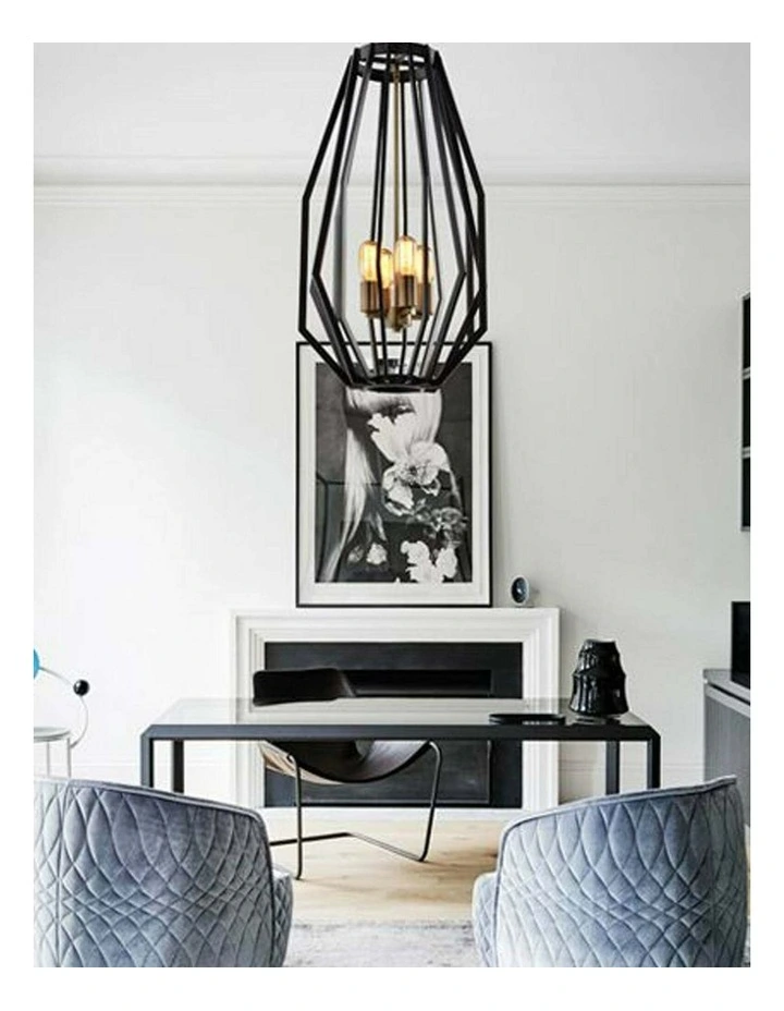 Gamba Industrial Black Rustic Narrow Angular Cage Pendant Light image 2