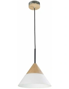 Finn Scandinavian Blonde Wood & Opal Glass Wide Cone Pendant Light