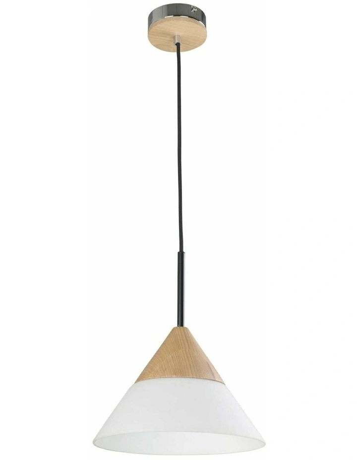 Finn Scandinavian Blonde Wood & Opal Glass Wide Cone Pendant Light image 1
