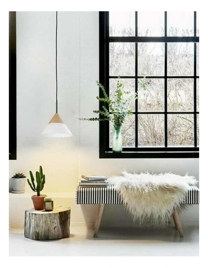 Finn Scandinavian Blonde Wood & Opal Glass Wide Cone Pendant Light image 3