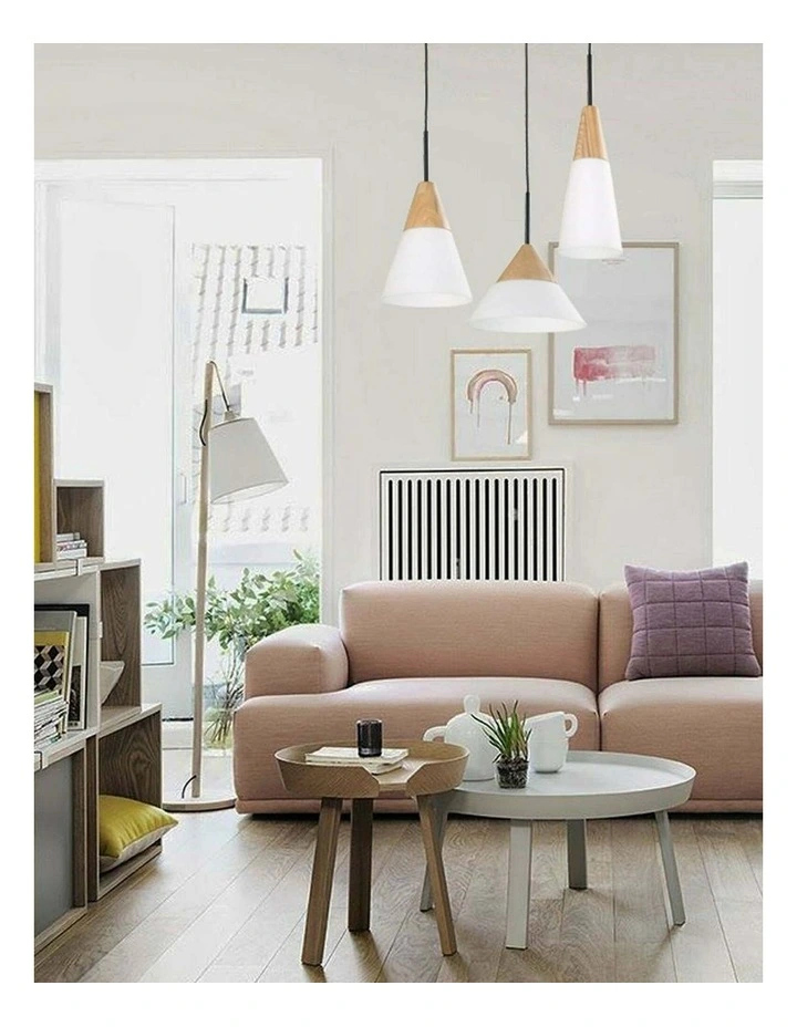 Finn Scandinavian Blonde Wood & Opal Glass Wide Cone Pendant Light image 4