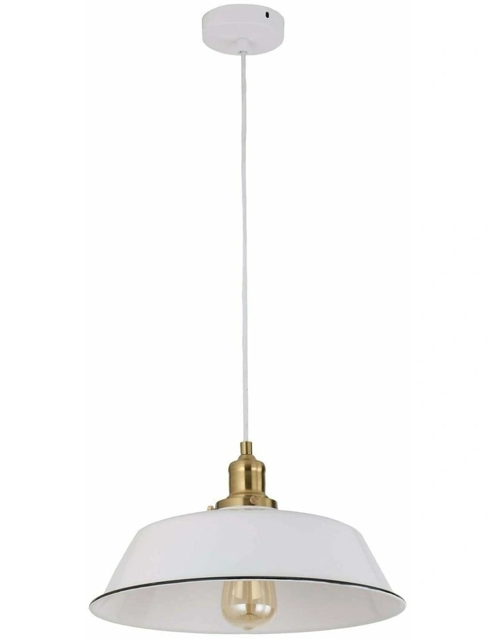 Cerema Interior White with Antique Brass & Black Highlight Angled Dome Pendant Light image 1