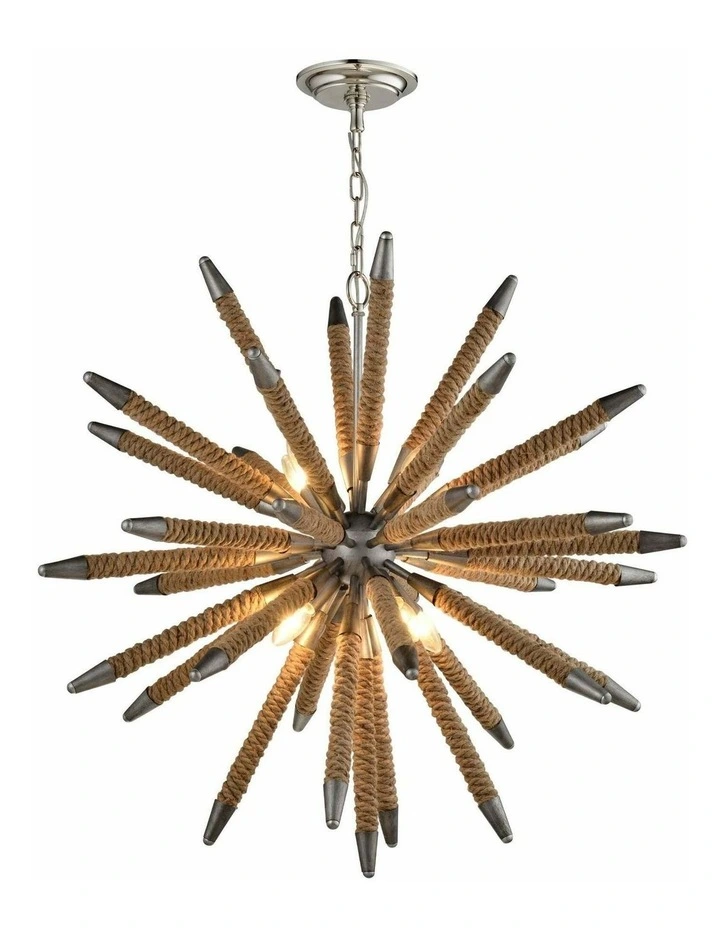 Mazza Medieval Style Natural Rope 8 light Pendant Light image 1