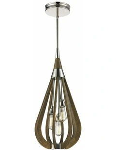 Bonito Rustic Medium Taupe / Winter Moss Wood Tear Drop Pendant Light