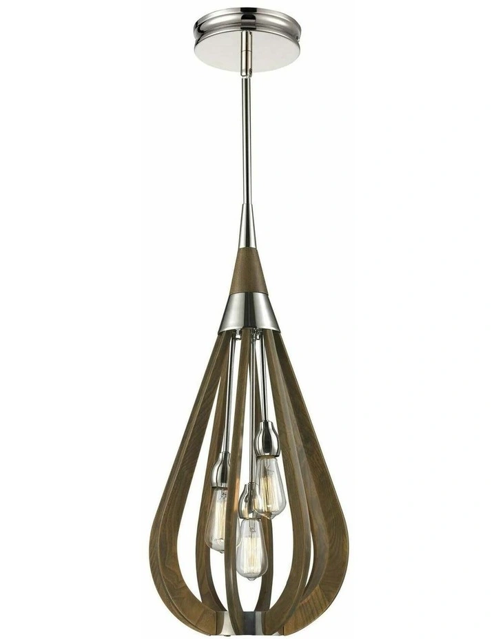 Bonito Rustic Medium Taupe / Winter Moss Wood Tear Drop Pendant Light image 1