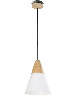 Finn Scandinavian Blonde Wood & Opal Glass Medium Cone Pendant Light