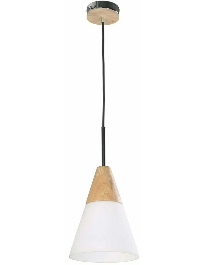 Finn Scandinavian Blonde Wood & Opal Glass Medium Cone Pendant Light image 1