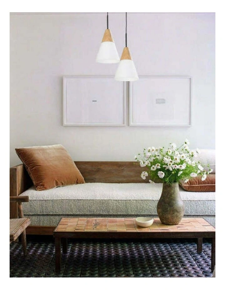 Finn Scandinavian Blonde Wood & Opal Glass Medium Cone Pendant Light image 2