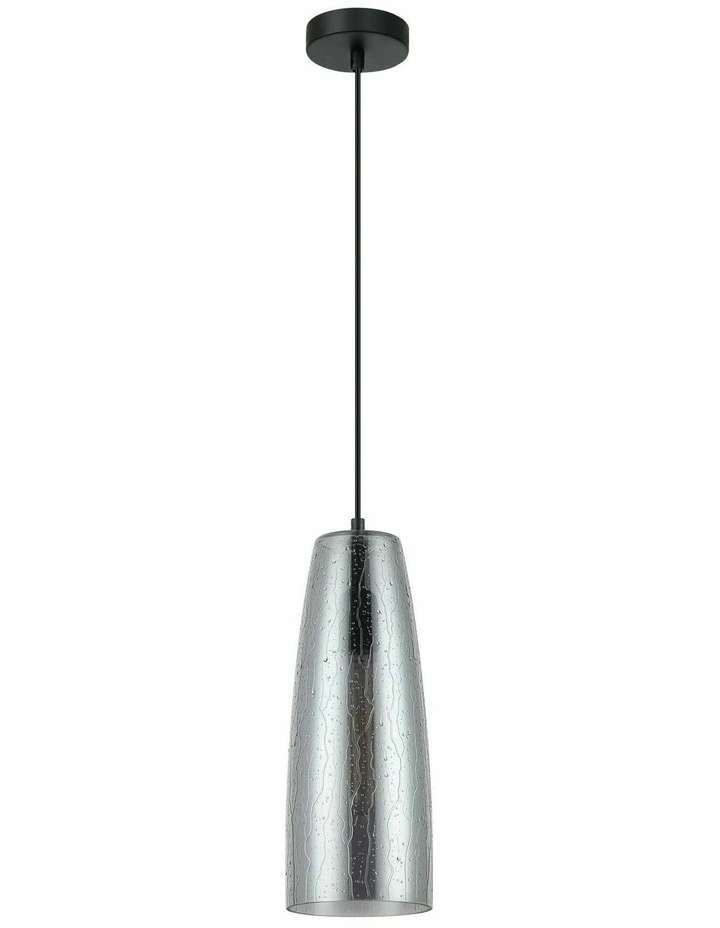 Chuva Smokey Black Mirror Finish Glass with Rain Drop Effect Long Cone Pendant Light image 1