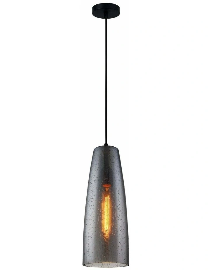 Chuva Smokey Black Mirror Finish Glass with Rain Drop Effect Long Cone Pendant Light image 2