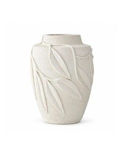 Elaraa Botanical Textured White Ceramic Decorative Vase | 32cm