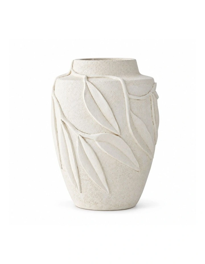 Elaraa Botanical Textured White Ceramic Decorative Vase | 32cm image 1
