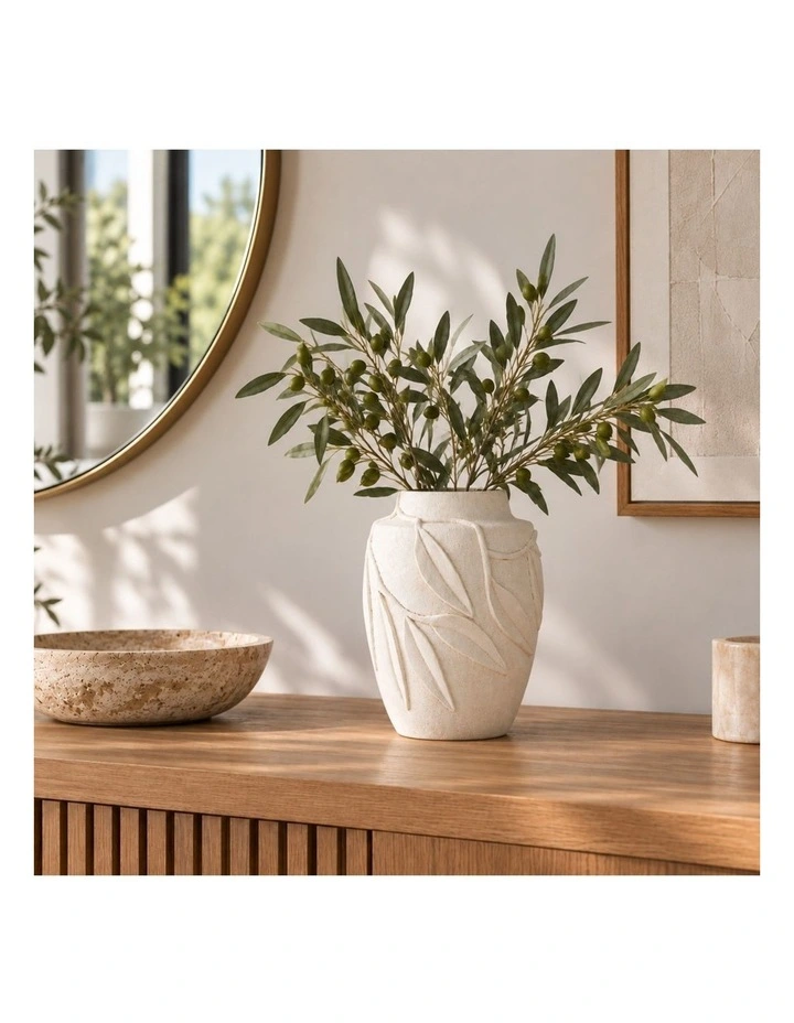 Elaraa Botanical Textured White Ceramic Decorative Vase | 32cm image 2