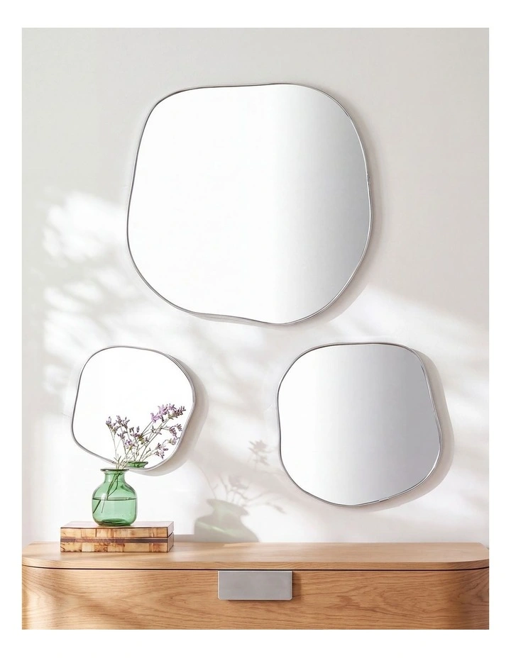 Sherwood Aurelia 3 Piece Pebble Mirror Set (17.5, 23.5, 36cm) in Silver image 1