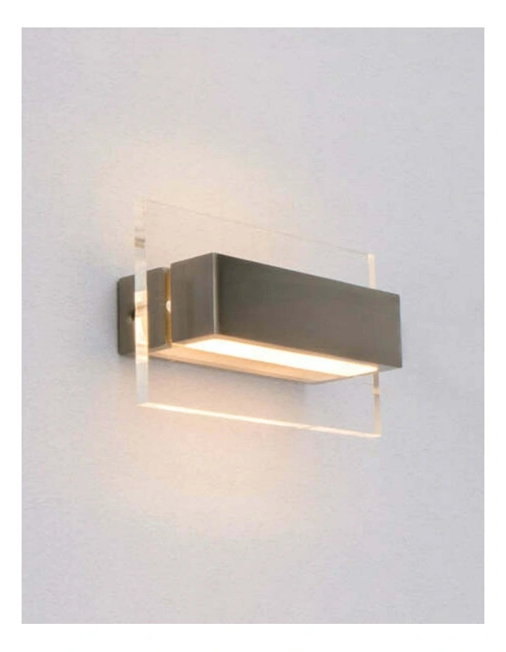 New York City Series LED Interior Satin Nickel With Clear Acrylic Border Rectangular Wall Light image 2