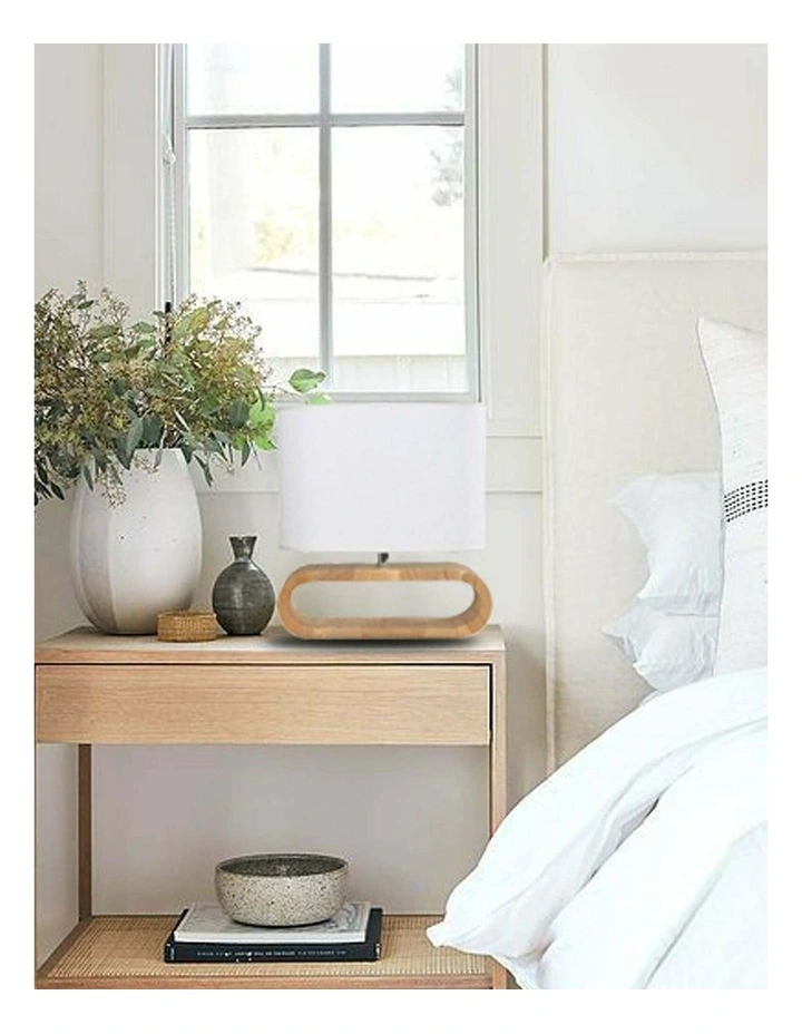 Lotus Blonde / Dark Wood Cloth Shade Table Lamps image 2