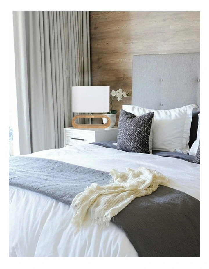 Lotus Blonde / Dark Wood Cloth Shade Table Lamps image 3