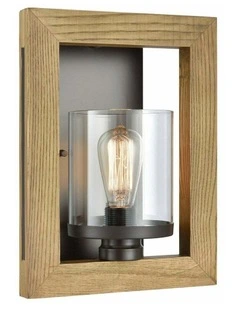 Meti Warm Chestnut Wood Frame Clear Glass Shade Interior Wall Light