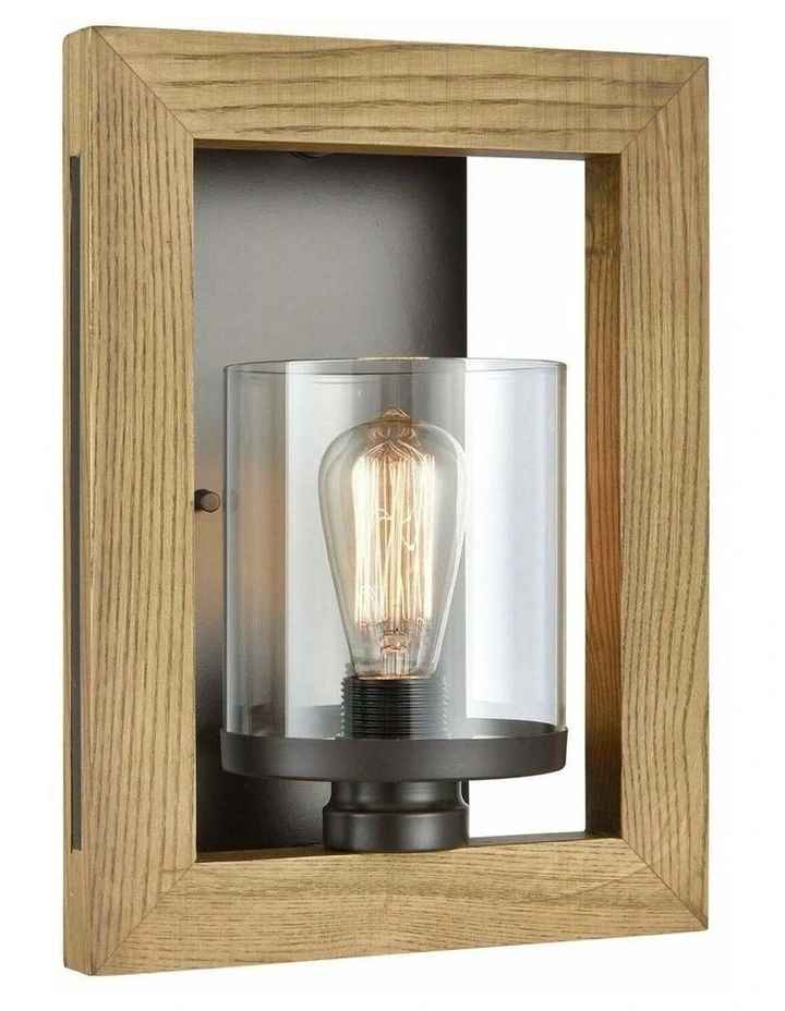 Meti Warm Chestnut Wood Frame Clear Glass Shade Interior Wall Light image 1