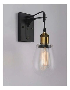 Strung Interior Decorative Black / Antique Brass and Clear Pear Shape Glass Wall Light