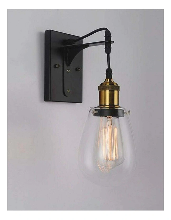 Strung Interior Decorative Black / Antique Brass and Clear Pear Shape Glass Wall Light image 1
