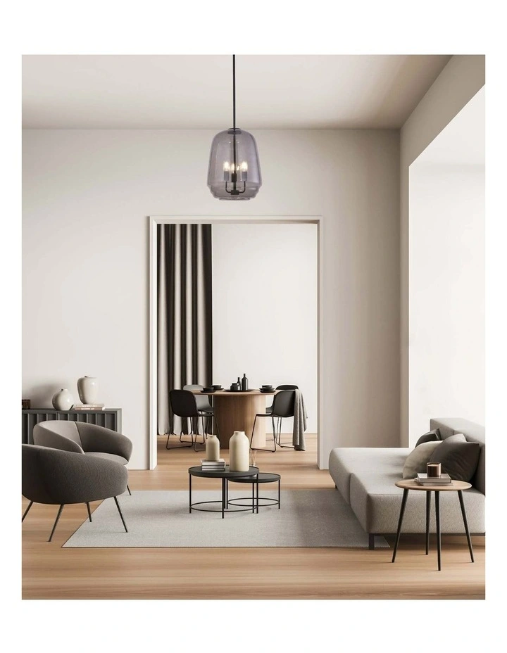 Cuad Interior Smokey Black Round Pyramid Glass Shade Pendant Light image 4